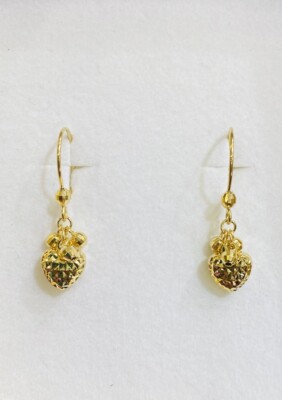 18K massiver Gelbgold Ohrhänger Herz Creolen hinten Diamantschliff 2,05 GM