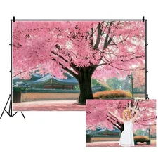 7x5ft Pink Cherry Blossom Backdrop Polyester Fabric Japan Cherry Floral Tree ...