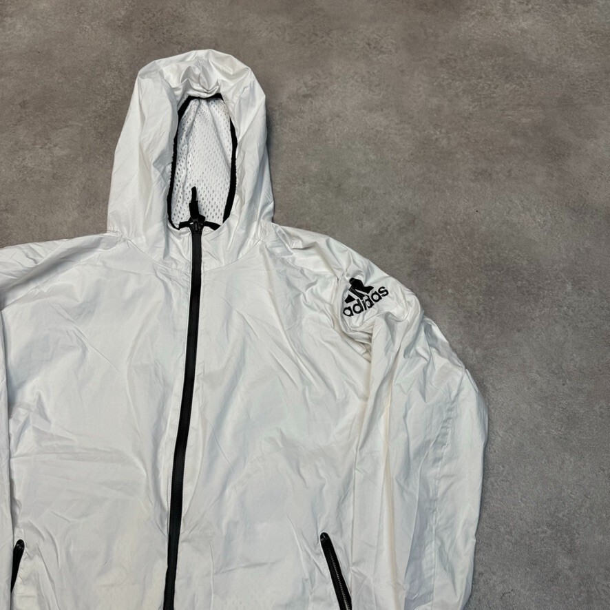 Adidas Track Jacket Mens Full Zip Y2K Windbreaker Coat, White, Small image 2