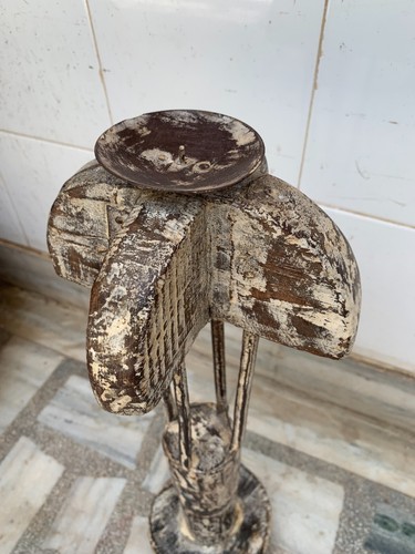 Portavelas de madera antiguo/soporte para velas de madera antiguo/candelabro pulido a mano - Imagen 7 de 8