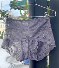 Vintage Silky Nylon Spandex Grey High Waist Panty Lace See through Sz.8/XL Brief