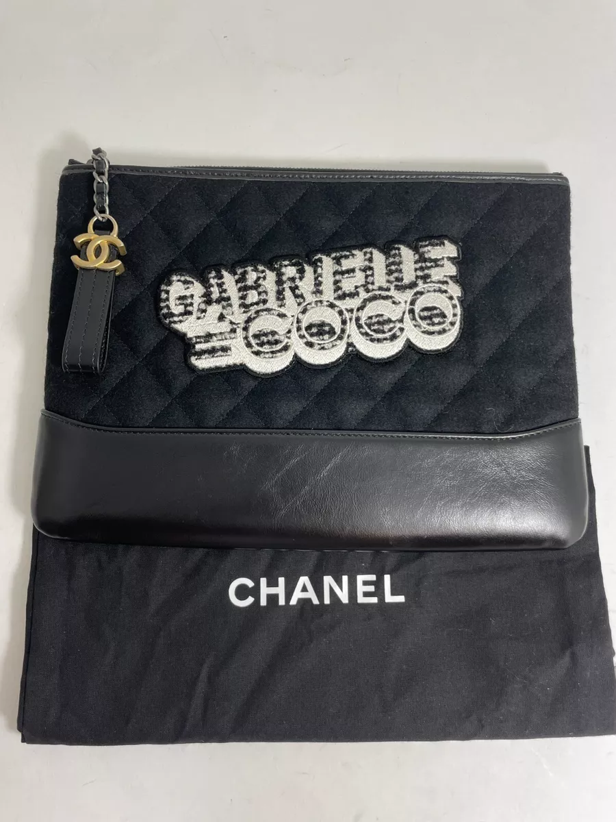 CHANEL GABRIELLE COCO TWEED & FELT LEATHER O CASE MEDIUM CLUTCH