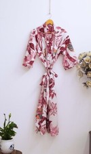 Indian Brown Owl Printed Cotton Robe Long Kimono Sleepwear Night Suit Kimono US
