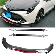 Front Bumper Lip Splitter Spoiler + Strut Rods Carbon Fiber For Toyota Corolla
