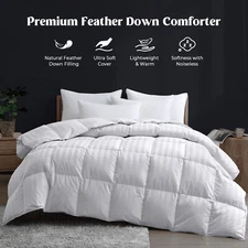 Peace Nest Down Feather Comforter 500TC  Cotton Cover Year Round, King or Queen