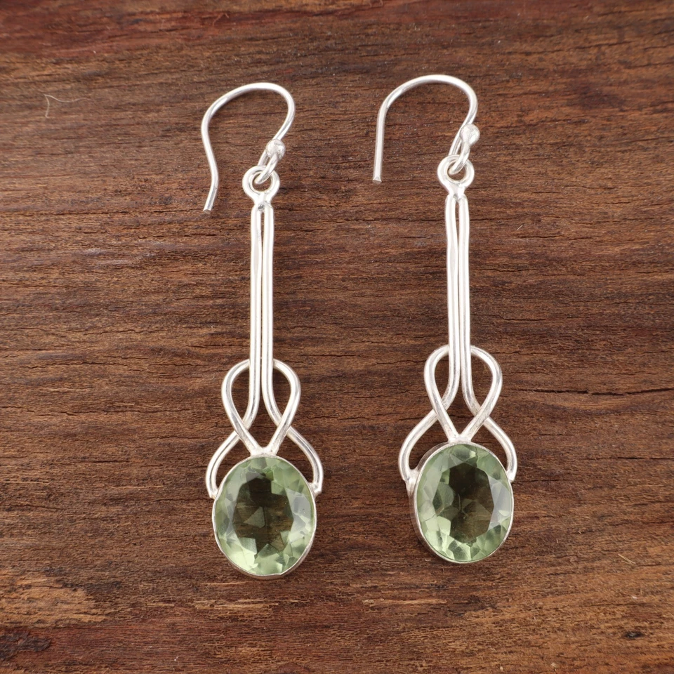 Dainty Amethyst Gemstone Dangle Earrings 925 Sterling Silver Handmade Jewelry - Image 3 of 4