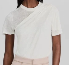 $210 Gauge81 Women's Ivory Deva Linen Blend Short-Sleeve Crewneck T-Shirt Sz XXS