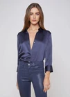 NEW  L'AGENCE Dani Silk Blouse In Medieval Blue/Navy M