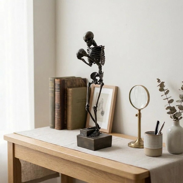 "Hochwertige Skelett \"Hamlet\" Figur Bronze, Braun Patiniert, Auf Sockel, H.31 Cm"-image