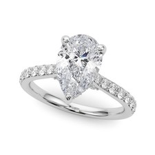 1.80Ct Pear Shape Lab Grown Diamond Hidden Halo Engagement Ring White Gold