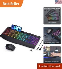Stylish Full-Size Wireless Keyboard  Mouse Combo  Rechargeable RGB Backlit Set