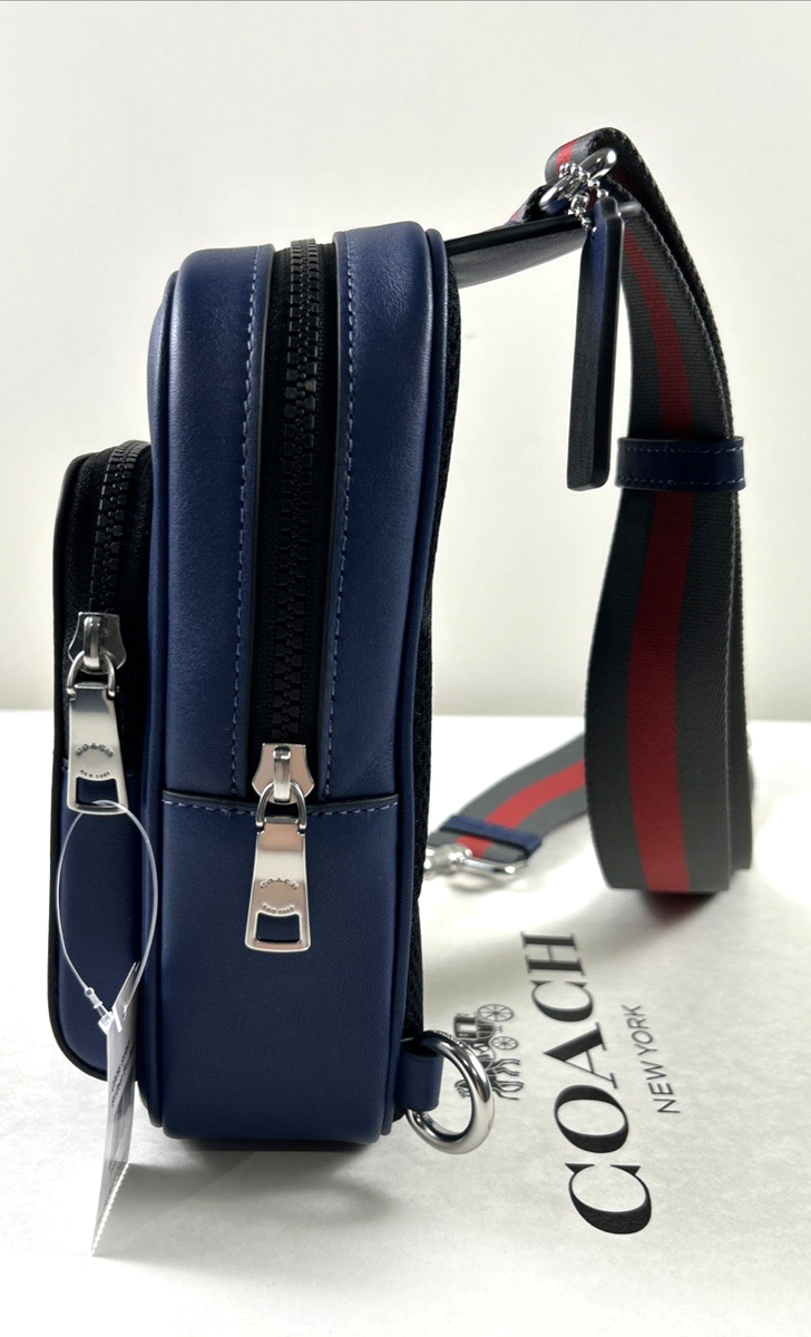 NEW COACH Crossbody RACER Sling Pack 100% Leather Blue Varsity