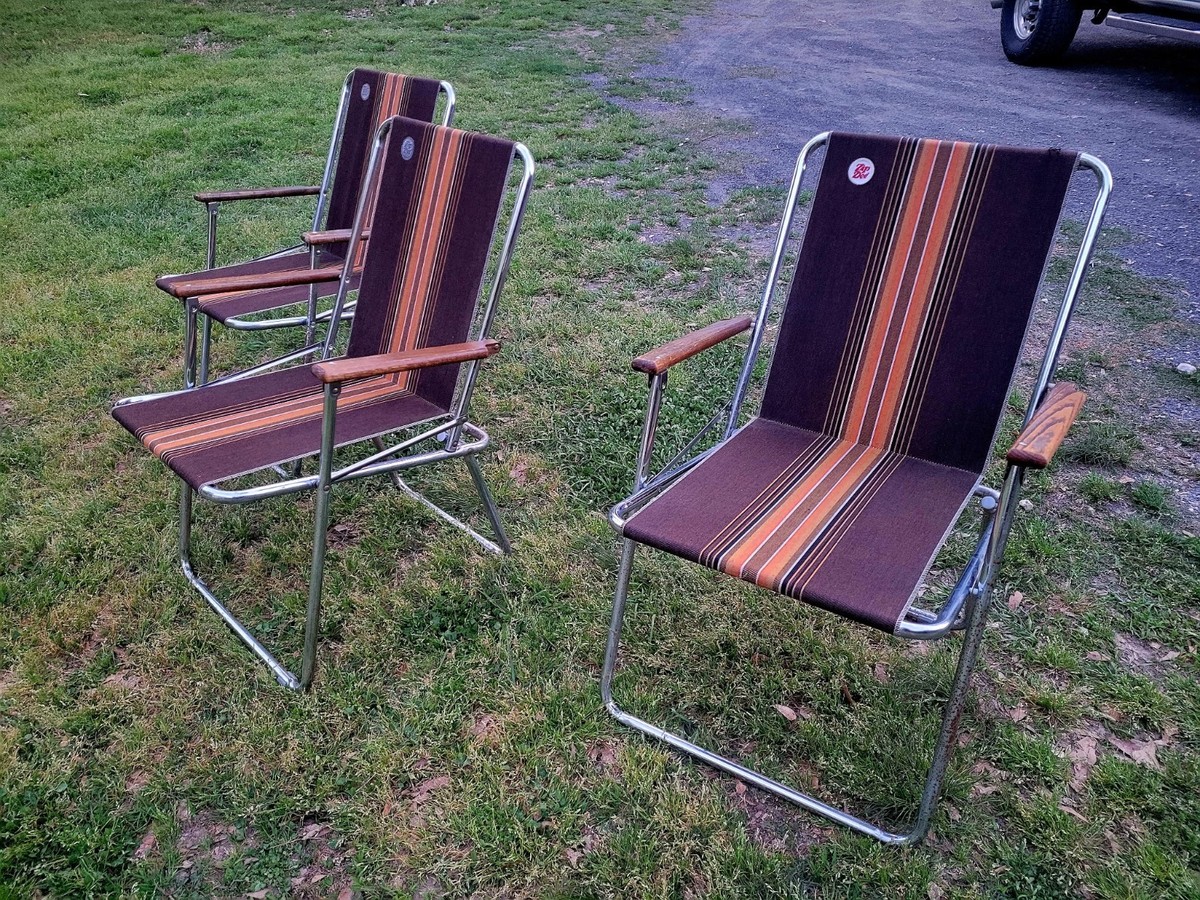 3 Zip Dee Vintage Retro Brown Striped Airstream RV Folding Lawn