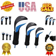 Black Golf Club Head Cover for Driver Fairway 3 Pcs Woods Headcovers, Golf Ac...