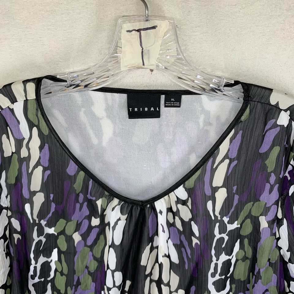 Top XL para mujer fluido transparente romántico gótico forrado ligero ventoso mangas abiertas Foto 3 de 4