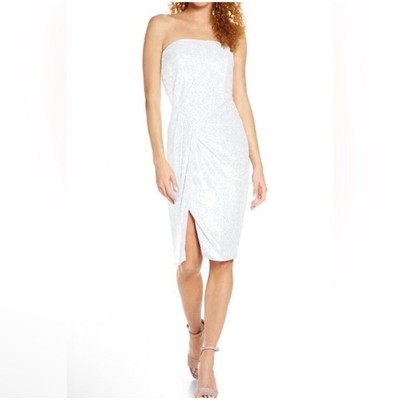 NWT Black Halo Eve White Sequin Domino Strapless Sheath Dress - Size 4
