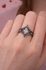 Squisito set anello donna nero ovale pietra bianca elegante confezione regalo