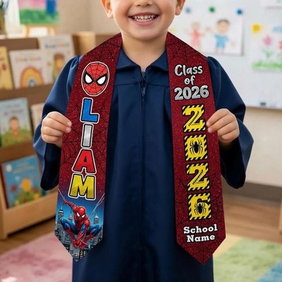 Spiderman Class Of 2026 Graduation Stole, Superhero Fan Kindergarten Grad Sash