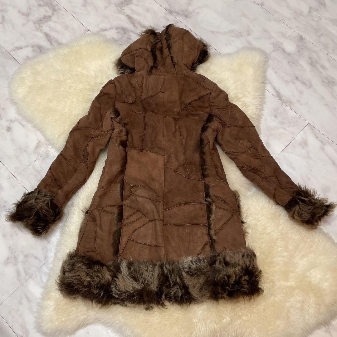Real Lamb Leather Duffle Patchwork Coat Brown Exc… - image 6