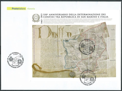 2013 ITALIA FDC POSTE ITALIANE FOGLIETTO CONFINI SAN MARINO NO TIMBRO ARRIVO FB