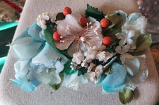 Vintage 1940s Millinery Floral Spray pale blues, teals pinks original