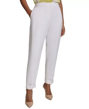 Calvin Klein Linen-Blend Cuffed Ankle Pants Women's 8 White Solid Zip Hook  Bar