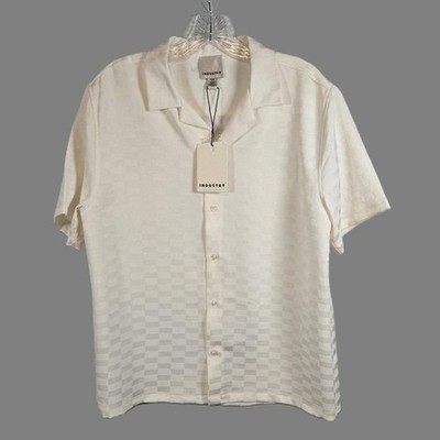 Industry Men's White Checkered Short Sleeve Button Down Shirt - Size Small - NWT