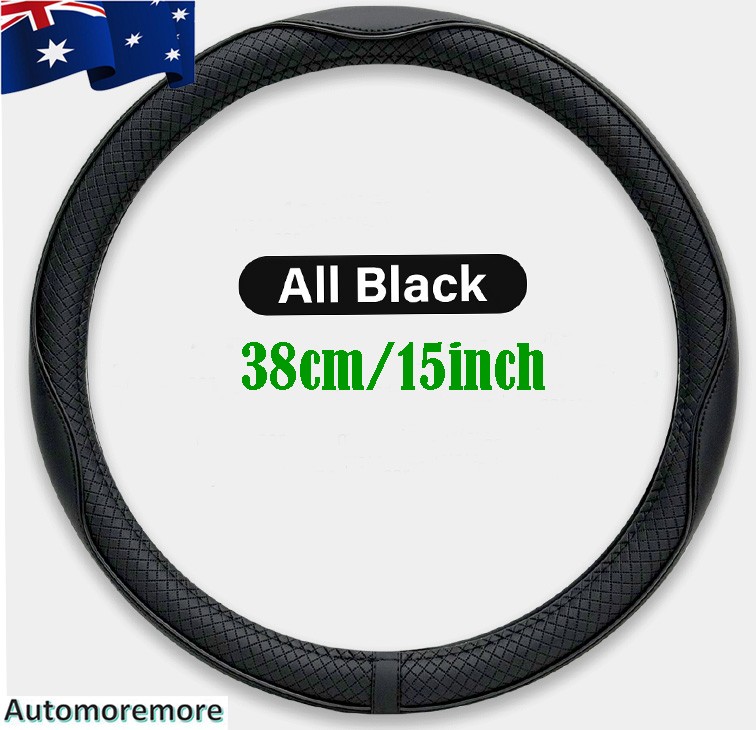 Genuine Leather Steering Wheel Cover Protector 38cm for Tesla Non-Slip Black AU