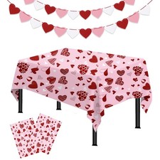 Valentines Day Tablecloth Plastic 2Pack Tablecloth 2PCS Heart Garlands, Pink