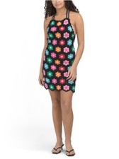 Show Me Your Mumu Happy Halter Mini Dress Multi Black Flower Crochet Boho Hip XS