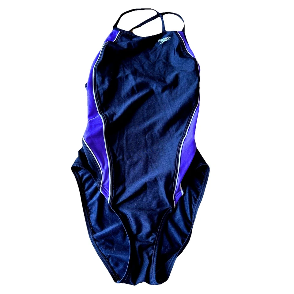 Vintage Speedo Swimsuit Womens 8/34 Racing Swim Dive Black Purple One Piece 90s - Image 2 of 4