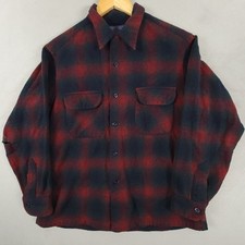Vintage Pendleton Mens Large 100 Virgin Wool Board Shirt Red Black Shadow Plaid