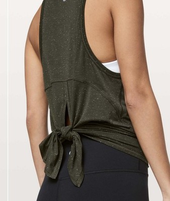 Lululemon Goal Up Tie Back Tank Top Dark Green Speckled Size 12 EUC