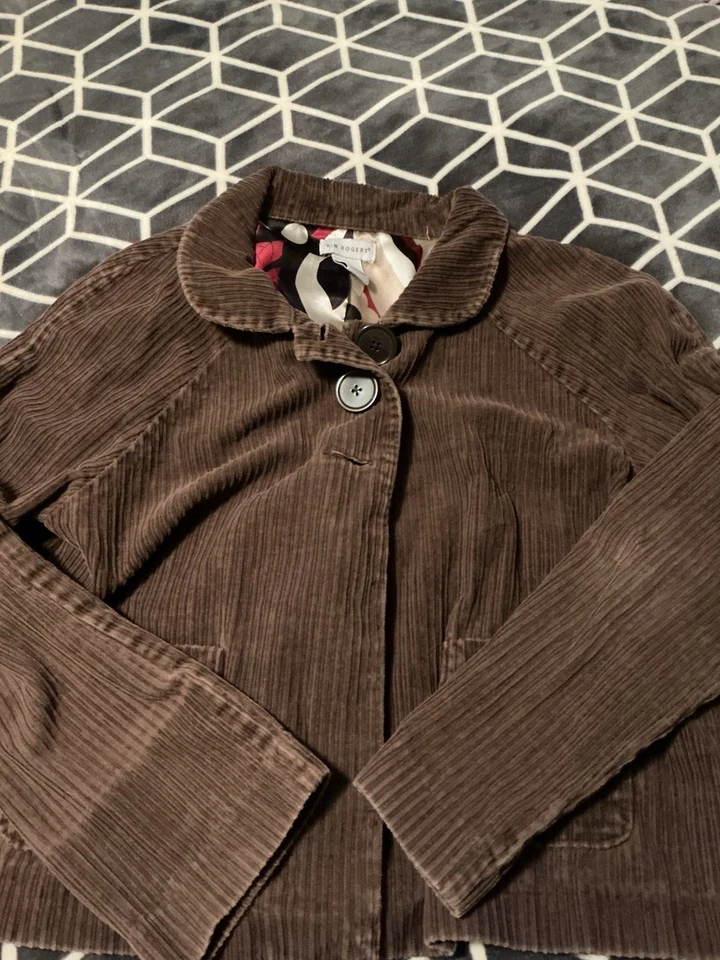 Chaqueta Abrigo Kim Rogers Damas Mediana Marrón Pana, Guisante Con Botones y Bolsillos Foto 2 de 4