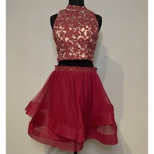 Two-Piece Party Dress - Size 5 Sleeveless High Neck Crop Top Floral Embroidery