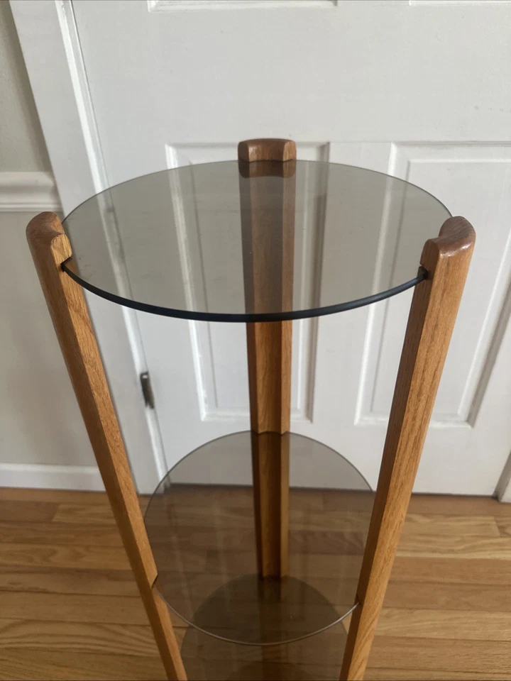 MCM Teak Smoked Glass Side Table Tiered 36”x12” - Image 2 of 4
