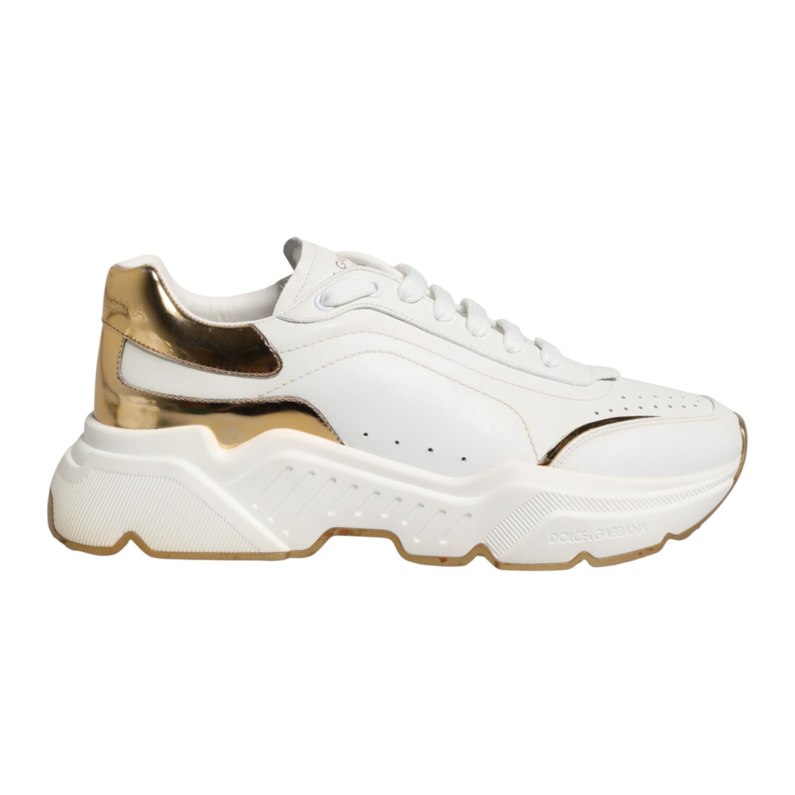 DOLCE & GABBANA Shoes White Gold Daymaster Low Top Sneakers EU41.5 /US8.5 670usd