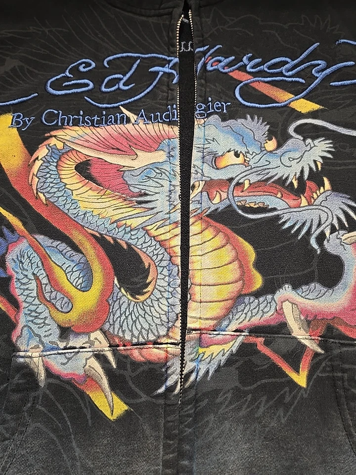 Sudadera con Capucha Ed Hardy Christian Audigier Dragón Japonés Talla L Patrón Raro LEER Foto 3 de 4