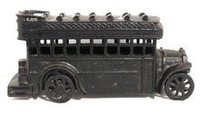 Vintage 11.5" Black Cast Iron Double Decker Toy Bus