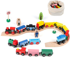 31 PCS Wooden Train Cars - Magnetic Train Set Includes 15 Cars, 10 Bonus Connect