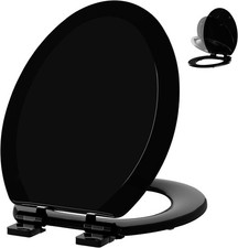 Quiet-Close Molded Wood Toilet Seat Easy Install Clean Black, Elongated 18.5''