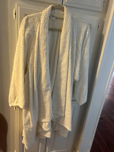 Vintage Gottex Israel White Terry Cloth Sequin Beach Cover-Up Robe Size S