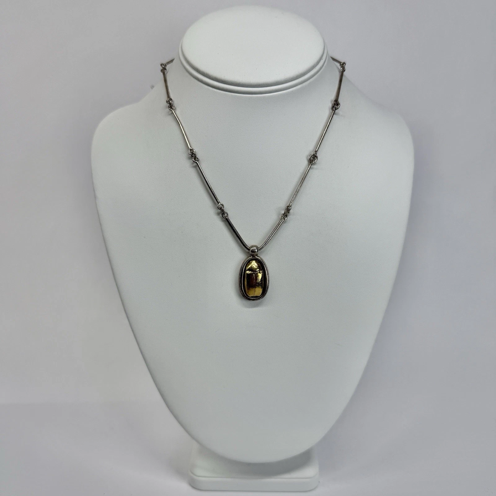 UbU Paris Scarab Beetle Pendant Two Tone Vintage Necklace Jewelry N591