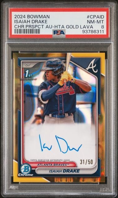 2024 Bowman Chrome Isaiah Drake 1st Bowman Gold Lava Refractor Auto /50 Braves