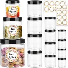 12pcs Plastic Jars with Lids 16 oz 8 oz 4 oz, Leakproof Storage Containers C