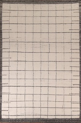 Checkered Moroccan Area Rug 9x13 Hand-knotted Wool Oriental Ivory/ Brown Carpet