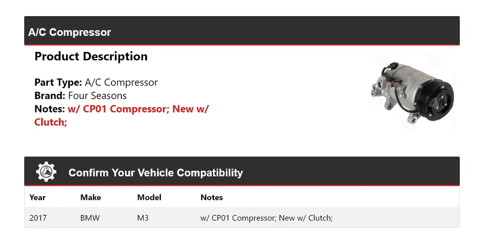 For 2017 BMW M3 A/C Compressor 4 Seasons - Image 2 of 4