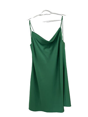 Alice + Olivia Green Satin Slip Dress - Size 14 - Spaghetti Straps | eBay