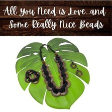 Multi Color Seed Beads Wooden Beaded Necklace, Stretch Bracelet, and Earrings