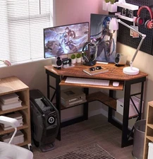 Home Office Table Corner Desk Computer Writing Table Keyboard Tray & bookShelf